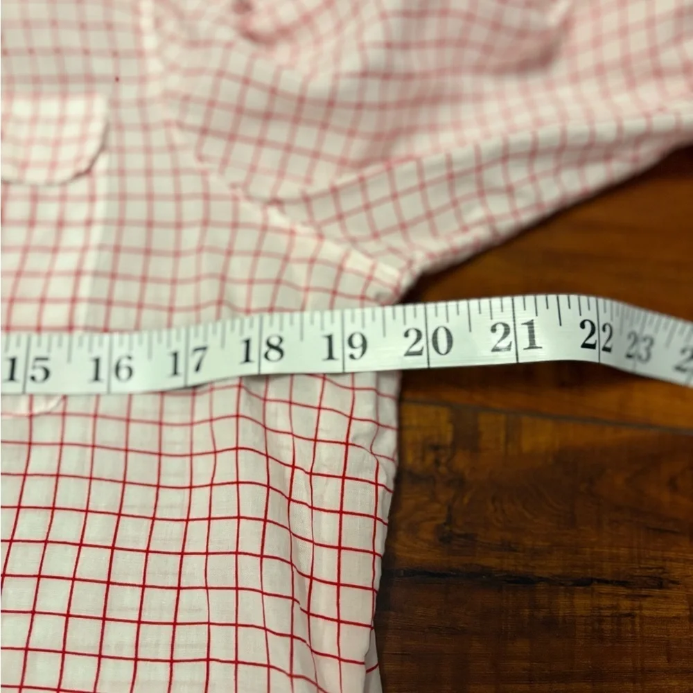Foxcroft Women’s Blouse White Red Tencel Rolled Sleeve Gingham Button Up Size 10
